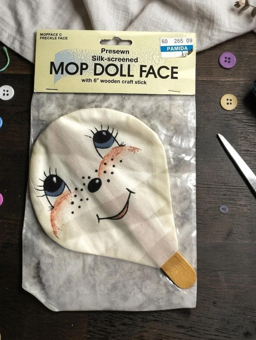 Vintage Mop Doll Face Kit Nos, Blue Eyes, Rosy Cheeks, 1980s Folk Art Style